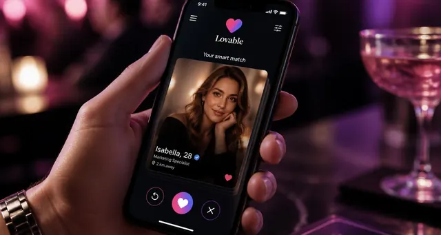 Playbook cover: Build AI-powered dating apps with smart matching and personalized experiences — example app interface built with Lovable, Gaming and Interactive Media category