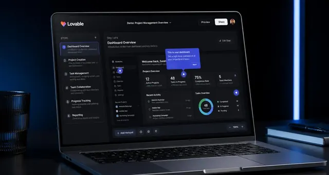Playbook cover: Build AI-powered virtual product demos and interactive tutorials — example app interface built with Lovable, Customer Service and Virtual Assistance category