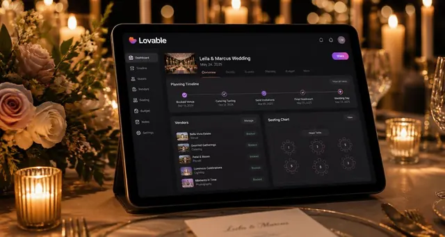 Playbook cover: Create AI-enhanced event planning and management platforms — example app interface built with Lovable, Productivity and Project Management category