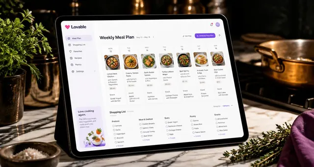 Playbook cover: Develop AI-enhanced recipe generation and meal planning apps — example app interface built with Lovable, Health and Wellness category