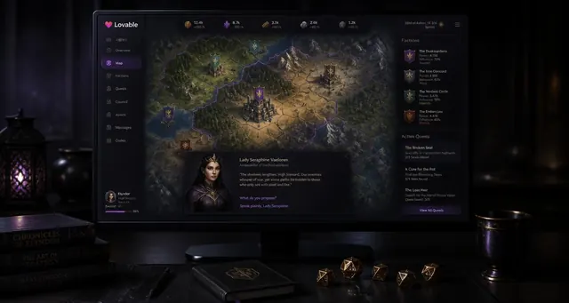 Playbook cover: Build AI-powered gaming apps with procedural generation and smart NPCs — example app interface built with Lovable, Gaming and Interactive Media category