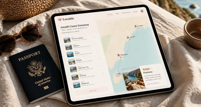 Playbook cover: Create AI-enhanced travel planning and recommendation platforms — example app interface built with Lovable, Customer Service and Virtual Assistance category