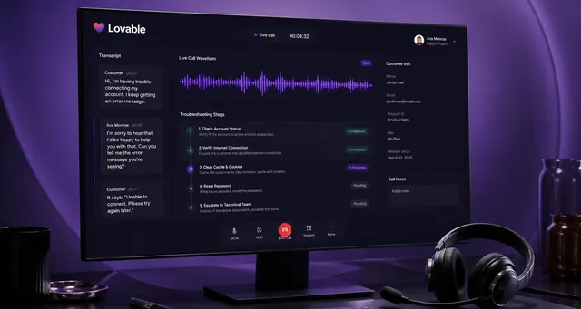 Playbook cover: Create AI-driven voice-based customer support and troubleshooting chatbots — example app interface built with Lovable, Customer Service and Virtual Assistance category